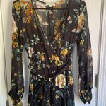 Black floral maxi dress with tie closure,perfect for a wedding or any occasion. Yellow Photo 1