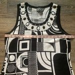 Berek Knit Black & White Geometric Tank Top Jeweled Neckline L Size L Photo 3
