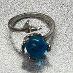 Silver Plated Mermaid Tail Oceanic Blue Glass Ball Adjustable Cocktail Ring Sz 7 Photo 3