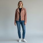 Westport 1962 Womens L Pink Velvet Moto Jacket Full Zip Quilted Shoulder Photo 1