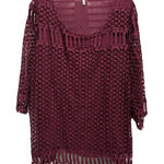 Crochet Burgundy Blouse 3/4 Sleeve Scoop Neck‎ Size XXL Lined Boho Trending Red Photo 0