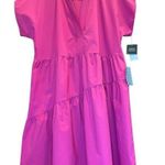 Sandra Darren NWT Nordstrom Asymmetric Tiered Dress Short Sleeve, Hot Pink Large Photo 5