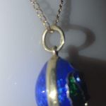 Russian Enamel Egg Vintage 925 Sterling Silver Pendant Necklace 12K Gold Filled Blue Photo 3