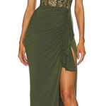 Katie May  x‎ Revolve Willow Olive Green Lace Bustier slit Maxi gown Dress size M Photo 0