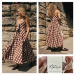 Free People NEW  Via Gingham Cotton Seersucker Sundress Brown Photo 3