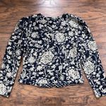 vintage • 90s floral quilted jacket navy cream rayon cropped JSJ Petites boho Photo 6