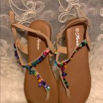 Forever 21 Tan Sandals with Beaded T-Strap Photo 2