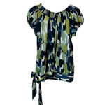 Takara Blouse Womens Size Large Short Cap Sleeve Top Colorful Blue Green Hip Tie Photo 6