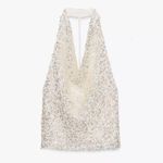 ZARA NWT  Silver Sequin Ivory / Cream Halter Top Size Small Photo 0