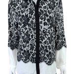 GO SILK Black 100% Silk Lace Print Button Photo 0