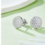 Boutique Sparkling Iced Crystal Round Stud Earrings Silver Plated Stainless Photo 2