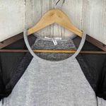 BCBGeneration  Sweater Womens XXS Gray Black Lace Shoulders Peplum Hem Photo 2