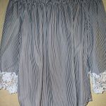 Kontrol  Striped Off-Shoulder Top with Lace Sleeves Photo 0