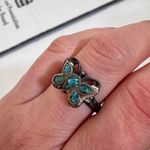 Vintage Native American Silver Turquoise Inlay Butterly Ring Womens 7.5 Estate Photo 8