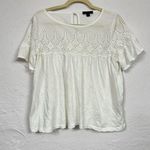 J.Crew  White Eyelet Blouse Womens M Short Sleeve Babydoll Tee Shirt Romantic Photo 0