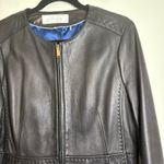 T Tahari Black Leather Collarless Zip Front Jacket Women's Size L Photo 1