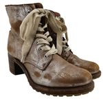 Frye  SABRINA 6G Boots RARE Leather Goodyear Welt Lace Up Pink Metallic Silver 8 Photo 1