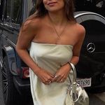 ZARA midi dress satin sleeveless tube olive green wedding party summer Photo 3