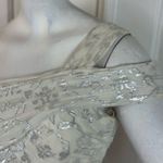 Nicole Miller Silk One Shoulder Dress Maxi 10 Long Foil Silver White Gown Size 2 Photo 10