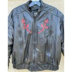 Vintage Hein Gericke Black Leather Moto Jacket Fringe Roses L Size L Photo 1