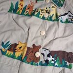 Vtg 1990s Anage Beige Cotton Safari Animal Embroidered Button Up jacket Sz M Tan Size M Photo 2