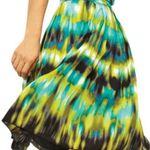 Worthington Turquiose & Lime Tie Dye Satin Pleated A-line Skirt Size 8 Photo 0