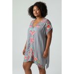 Johnny Was Embroidered Tunic Dress Gray Floral V Neck Short Sleeve Women XL Photo 1