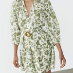 ZARA V-neck Embroidered Eyelet Belted Mini Dress in White Green Floral Photo 1