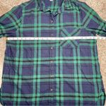 Old Navy The Classic Shirt Button Up Flannel Blue Green Plaid Large Photo 6