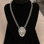Statement Necklace Rhinestone‎ Large Teardrop Silver Photo 0
