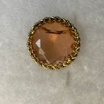 VTG Western Germany Brooch peach crystal filigree gold tone C clasp Photo 1