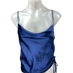 AQUA  Women's Blue Silky Satin Sleeveless Cami Camisole Ruched Tie Tank Top Sz XS Photo 0