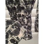 Self Esteem Size M Womens Button Up w/Belted Tie Black White Floral Plaid Jacket Photo 3