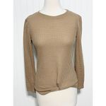 Women's Waffle Knit Twist Knot Long Sleeve Pullover Sweater Khaki Tan Size Small Photo 9