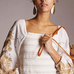 Anthropologie Smocked Embroidered Puff Sleeve Square Neck Top Womens SIZE SMALL Photo 0