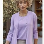 J Jill Cardigan Womens 2X Organic Cotton Lavender Preppy Coquette Cottage Work Purple Photo 0