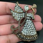 Monet Vintage  Signed Antique Brass-tone Rhinestone Angel Playing Trumpet Brooch Photo 12