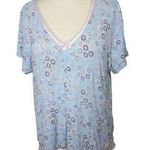 RENE Rofe Blue With White Floral Daisy Short Sleeve Sleepwear Top Size L Size L Photo 0