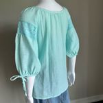 Vintage Sea Glass Blue Peasant Top Blouse Crotchet Lace Size M Size M Photo 5