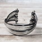 Vintage Bracelet / Bangle / Cuff Stunning Dark Gray & Silver Tone Cross Over Photo 2