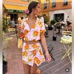 ZARA  2 PIECES MATCHING SET PRINTED CROPPED LINEN TOP & LINEN WRAP SKIRT ORANGE 🍊 Photo 1