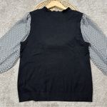 Adrianna Papell  Sweater Blouse 3/4 Balloon Sleeve Gingham Ruffle Neck in Black M Photo 6