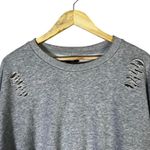 New Look Distressed Ripped Cotton Cropped Sweatshirt Womens L Gray Y2K Grunge Photo 2
