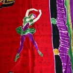 Vintage 100% silk scarf with world dance motif. Handmade. 34.5 inch square. Red Photo 4