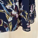Chico's  Size 2 Navy Blue Floral Blouse Ruffle Statement Bell Sleeves Chico Large Photo 9