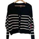 7 Runway Button Down Stripe Oversized Sweater Size Medium Black Cream Photo 0