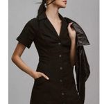 Anthropologie Maeve by  Black Short-Sleeve Collared Mini Shirt Dress Photo 1