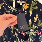 Crown & Ivy  NWT Women's Short Sleeve Printed Smocked Bib Dress Navy Tropic XL Photo 3