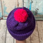 Women’s Purple Shimmer Knit Hat With Pink Shimmer Pom Photo 6