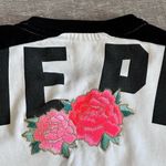 PINK - Victoria's Secret VS Pink Lace Up Varsity Crew Sweatshirt Womens M Oversized White Black Rose Logo Photo 6